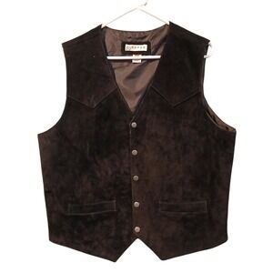 Roper Mens Western Suede Leather Vest Black Snap Button Large Wester Cowboy